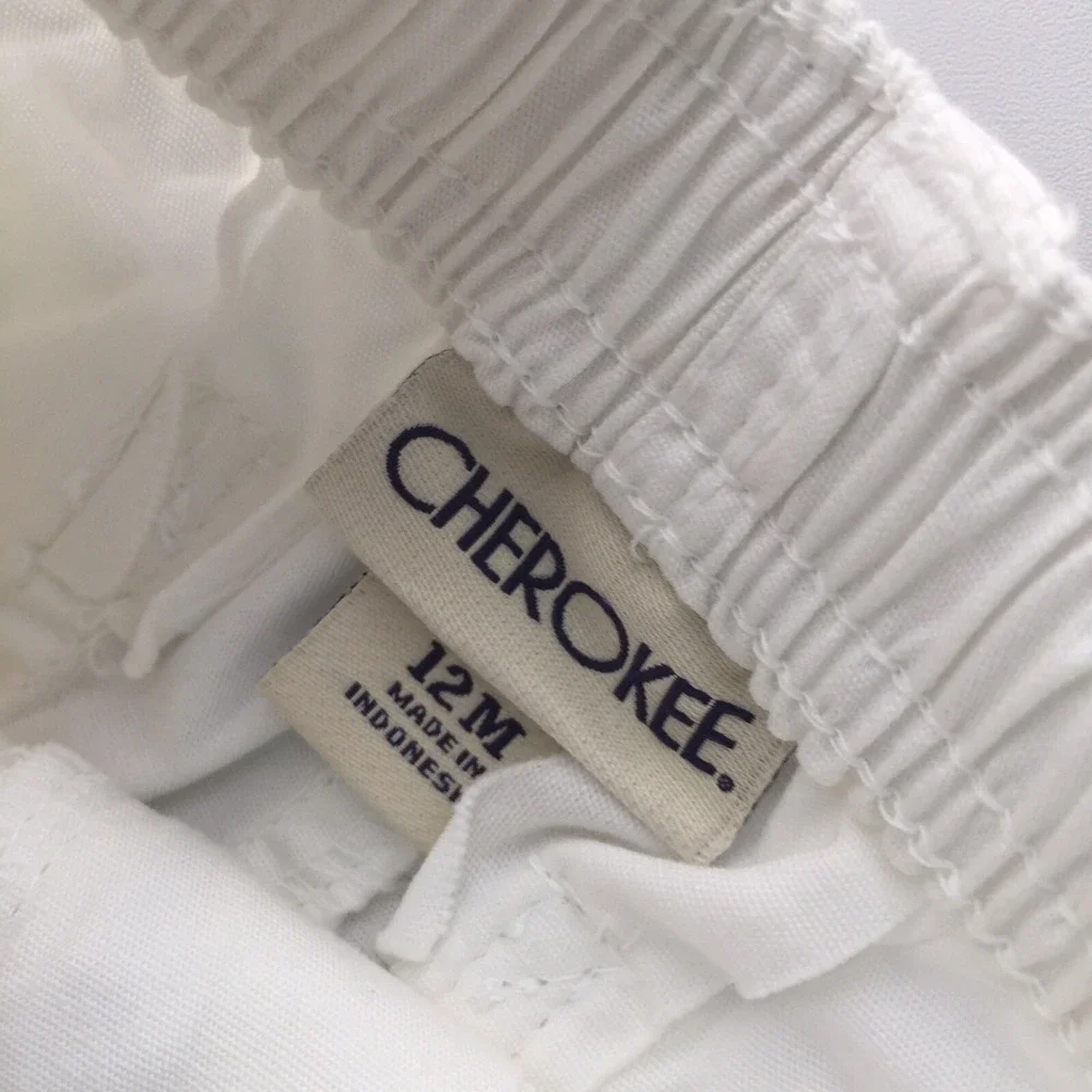 CHEROKEE Baby Girl White PANTS 12 M Roll Up Cropped or Long Button Cargo Cotton